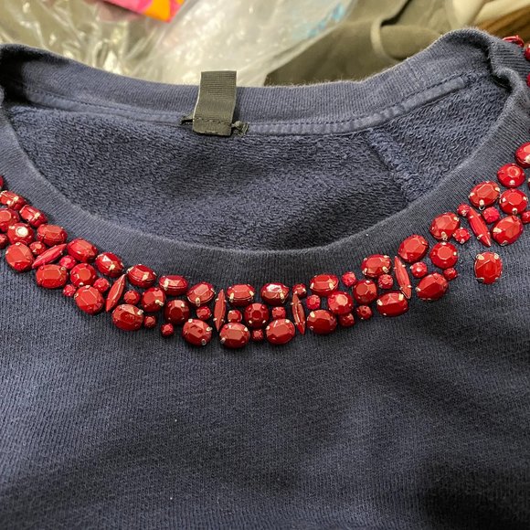 J. CREW Navy Sweatshirt with Burgundy Jewel Collar - Size XL - Picture 4 of 5